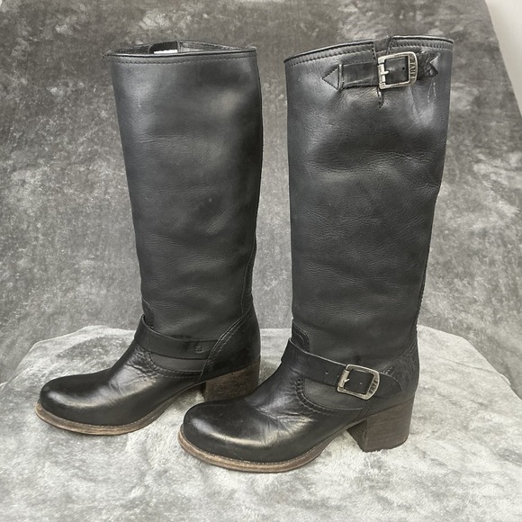 Frye Shoes - Frye Veronica Slouch Women's 7.5 Black Leather Buckle Biker Boots 3475530
